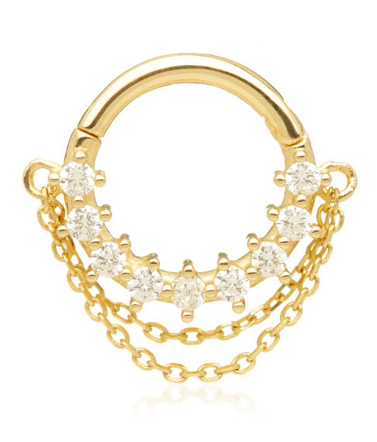 Tish Lyon Gold Jewelled Chain Hinged Ring