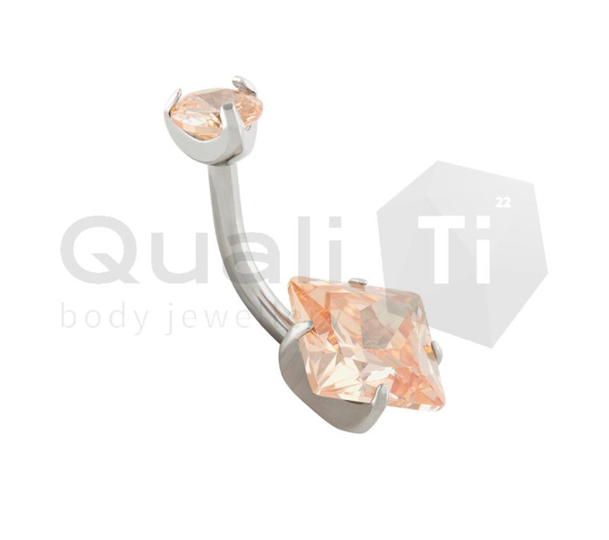 Cubic Zirconia Princess Cut Navel Curve QusliTi Titanium (colour variants)