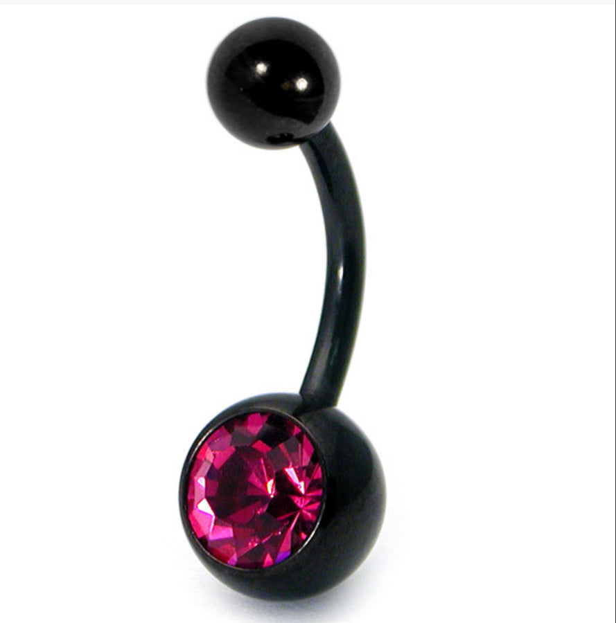 Black Titanium Jewelled Belly Navel Bars (colour variants)