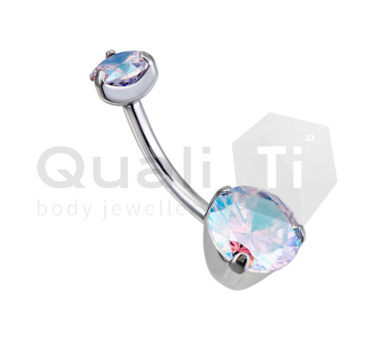 Cubic Zirconia Prong Set Navel Curve QualiTi Titanium (colour variants)