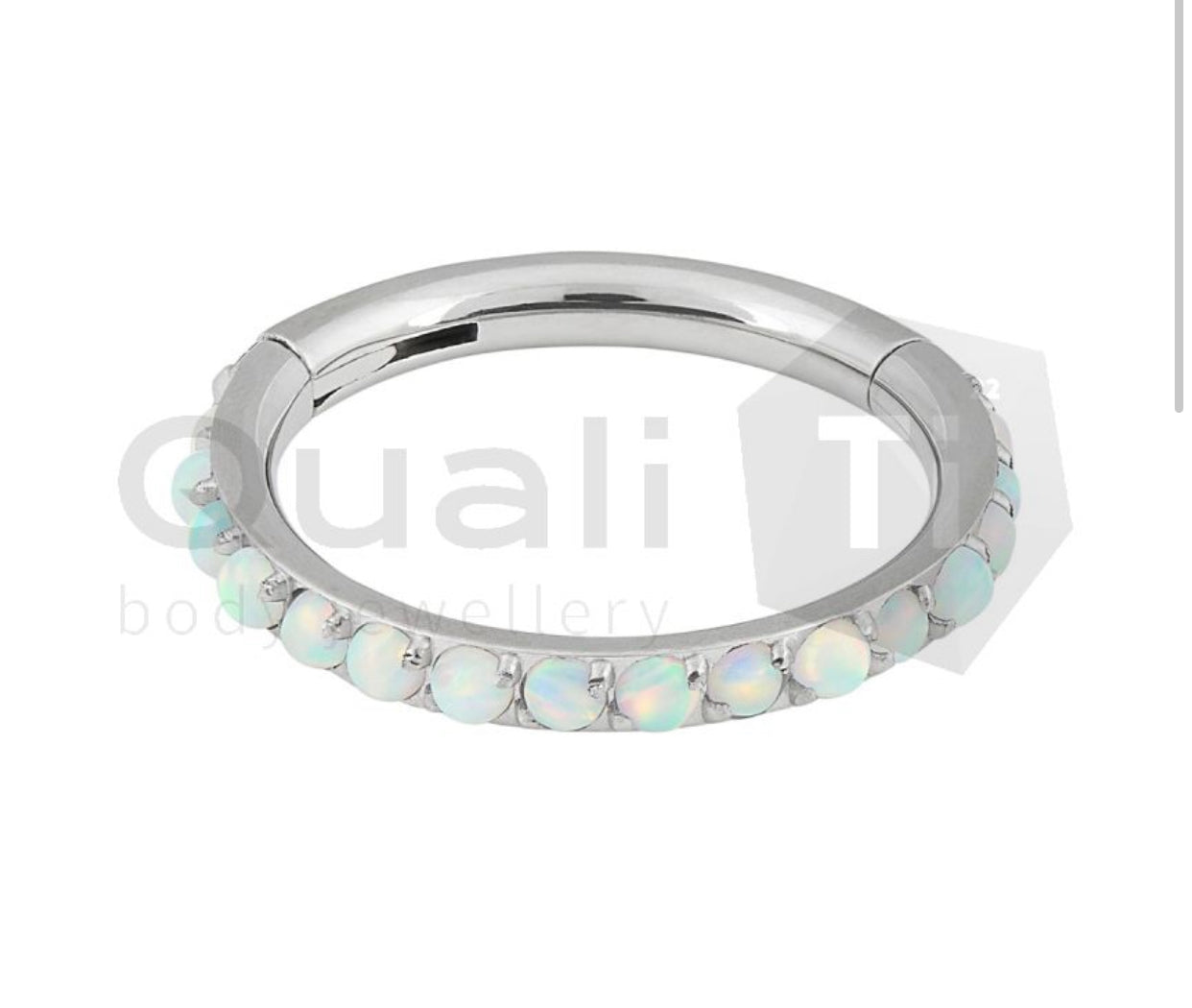 The 'Forevermore' Pavé Set White Cabochon Opal Hinged Titanium Ring