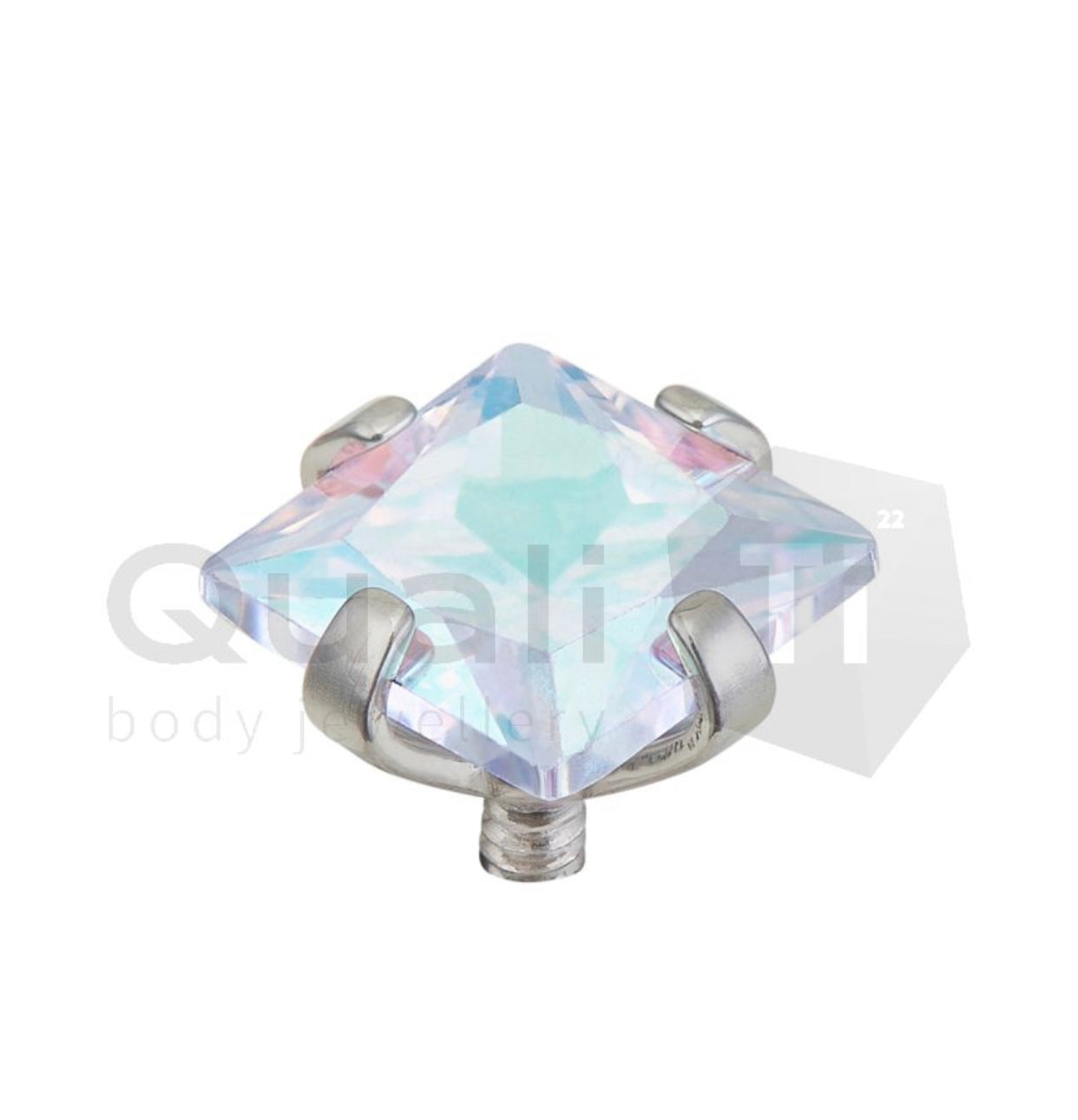 Princess Cut Cubic Zirconia Claw Set Internal Thread Titanium Attachment (colour variants)