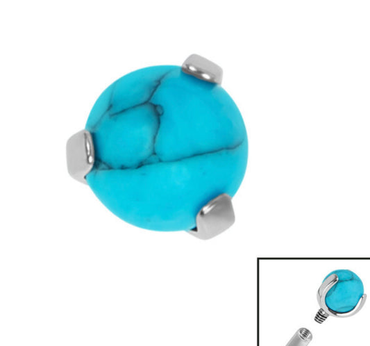Titanium Claw Set Synthetic Turquoise Ball for Internal Thread shafts in 1.6mm