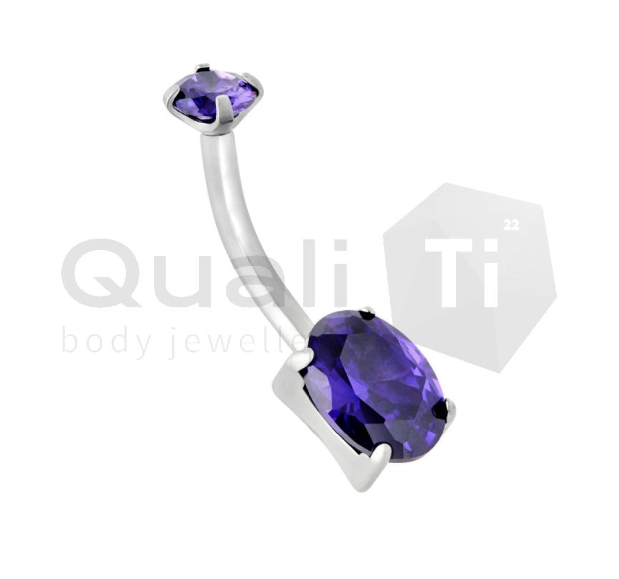 Oval Cubic Zirconia Navel Curve QualiTi Titanium (colour variants)