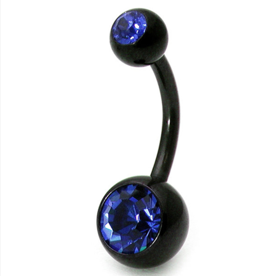 Black Titanium Double Jewelled Belly bars (colour variants)