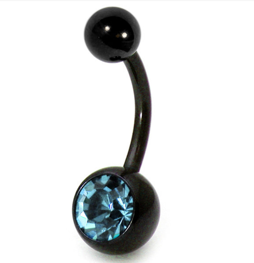 Black Titanium Jewelled Belly Navel Bars (colour variants)