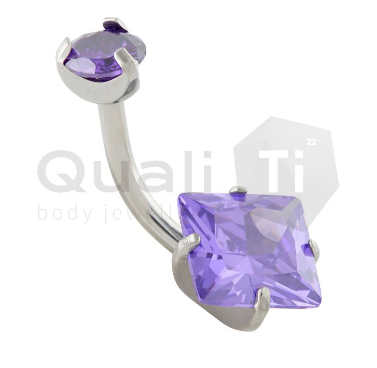 Cubic Zirconia Princess Cut Navel Curve QusliTi Titanium (colour variants)