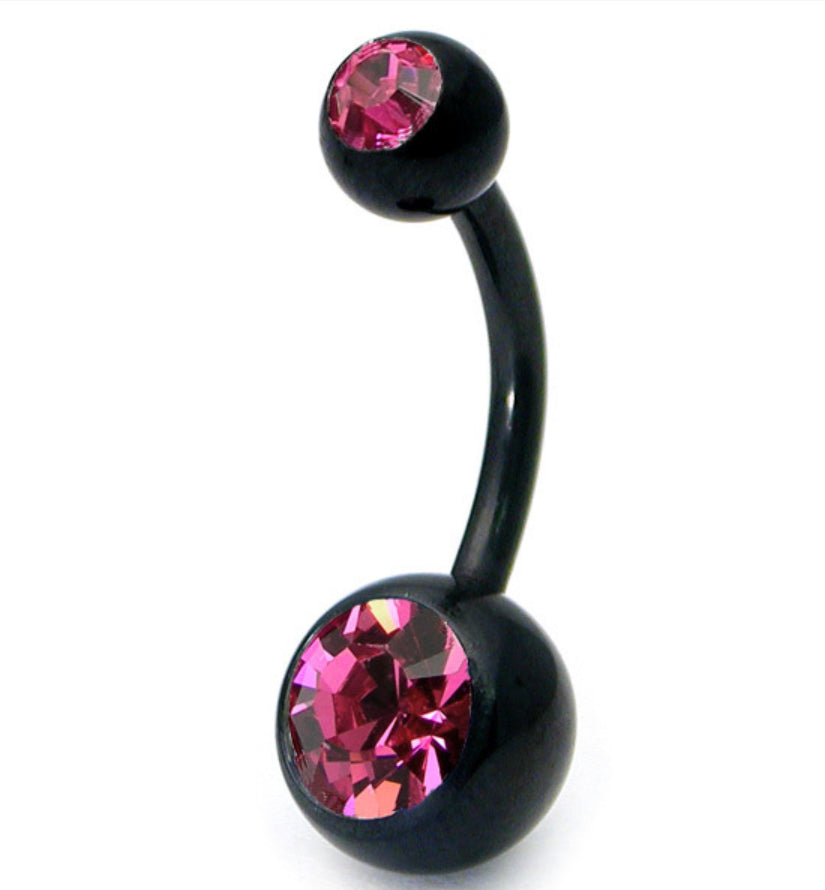 Black Titanium Double Jewelled Belly bars (colour variants)