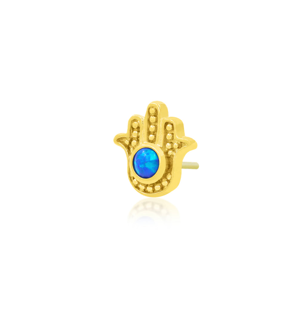 Junipurr Jewellery Blue Hamsa 14kt Threadless End