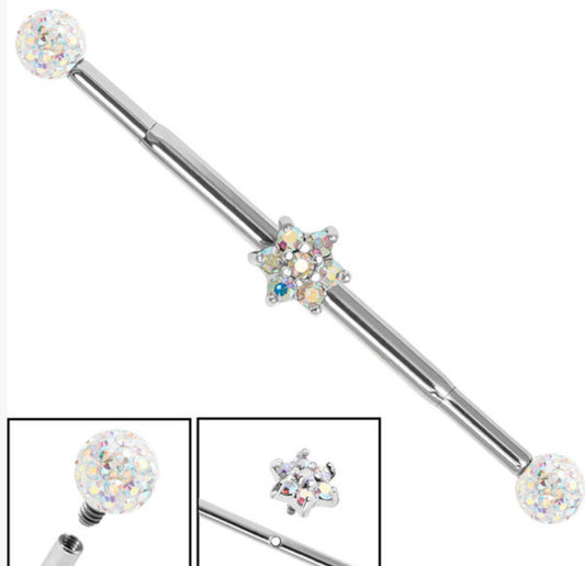 6 Point Claw Set Jewelled Flower Titanium Internally Threaded Industrial Scaffold Barbells