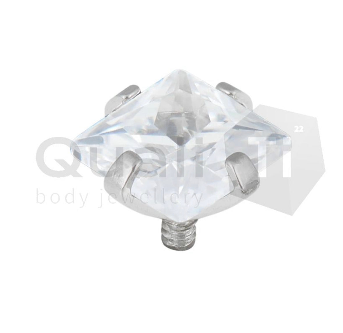 Princess Cut Cubic Zirconia Claw Set Internal Thread Titanium Attachment (colour variants)