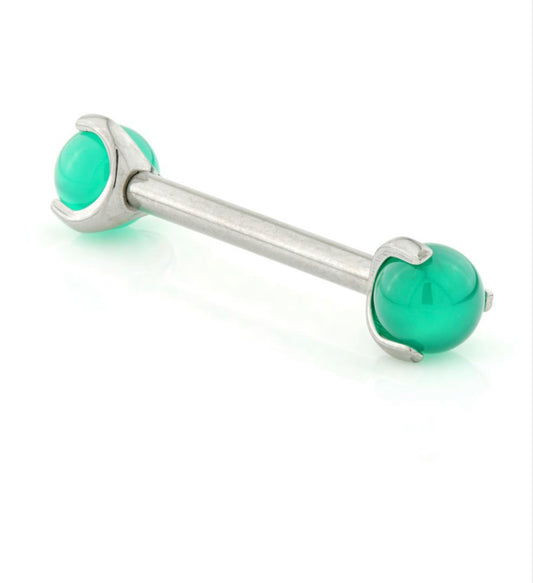 Titanium Internal Prong Nipple Bar With Black Jade Stone