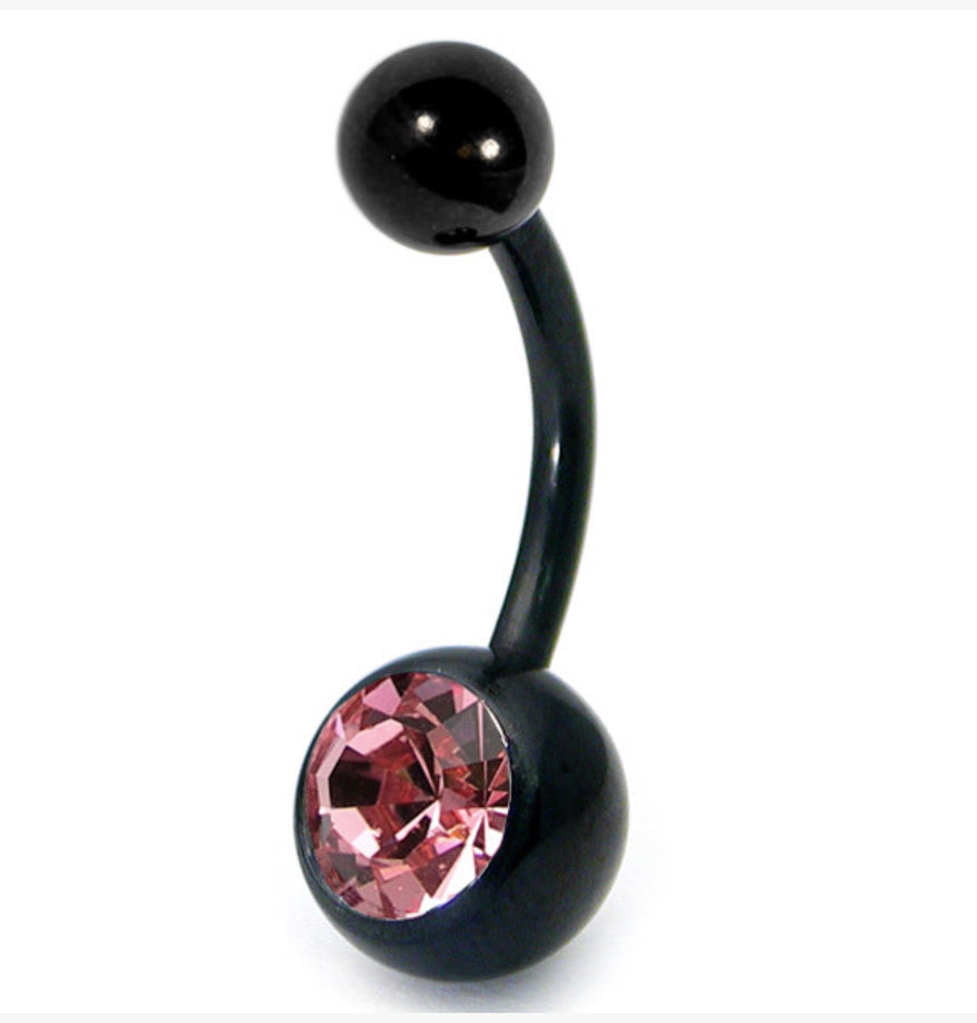 Black Titanium Jewelled Belly Navel Bars (colour variants)