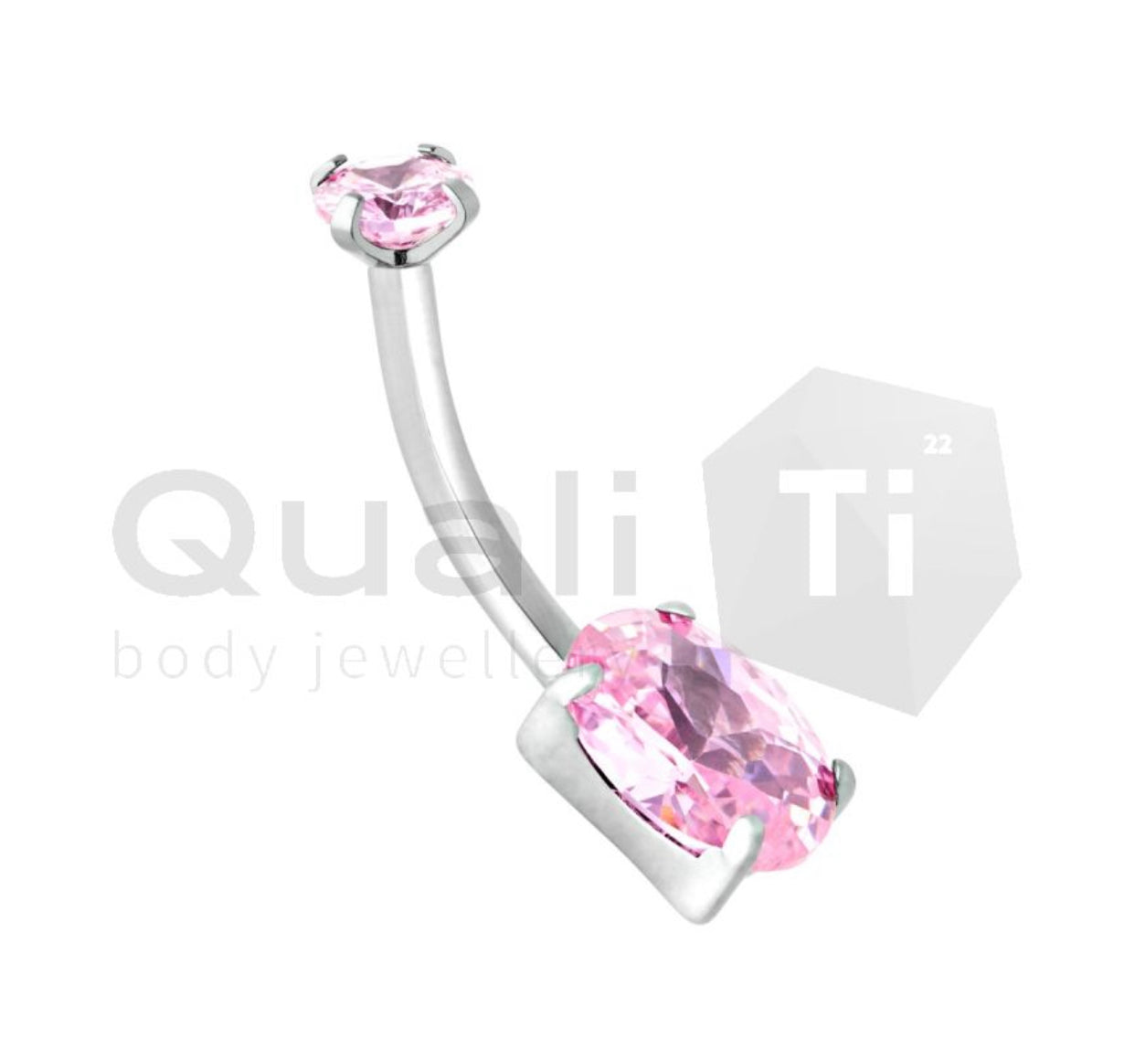 Oval Cubic Zirconia Navel Curve QualiTi Titanium (colour variants)