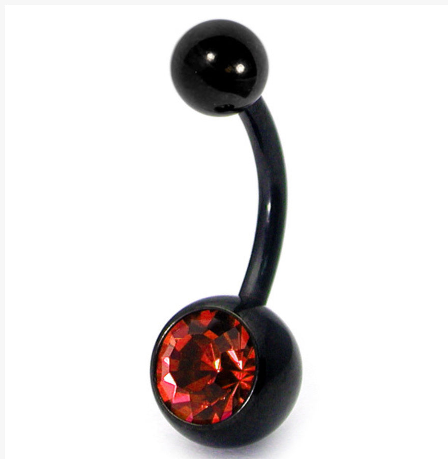 Black Titanium Jewelled Belly Navel Bars (colour variants)