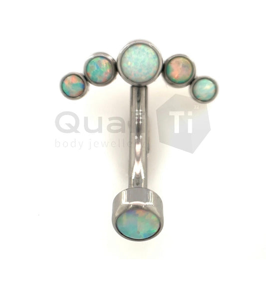 White Opal 5 Stone Navel Bar QualiTi Titanium