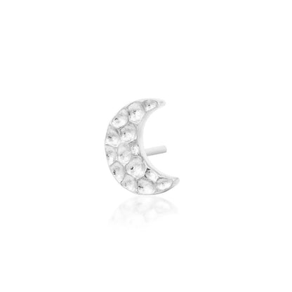Jewellery for smaller ears in white gold, featuring a petite 3mm × 4mm hammered moon detail.