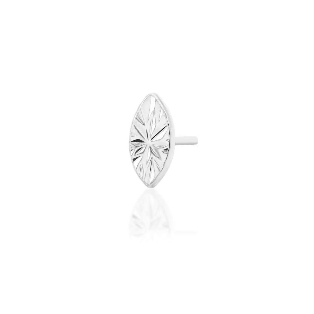 Jewellery for smaller ears in white gold, featuring Junipurr Laser Marquise in a petite threadless design.