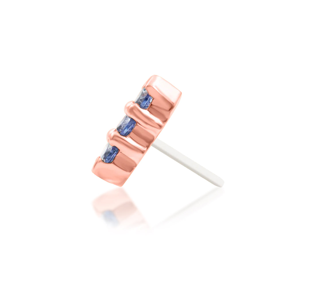Junipurr Adea solid 14k rose gold Light Tanzanite CZ threadless end, alternate front view.