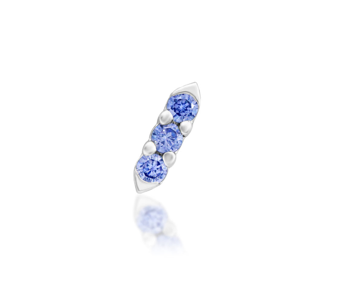 Junipurr Adea solid 14k white gold Light Tanzanite CZ threadless end, front view.