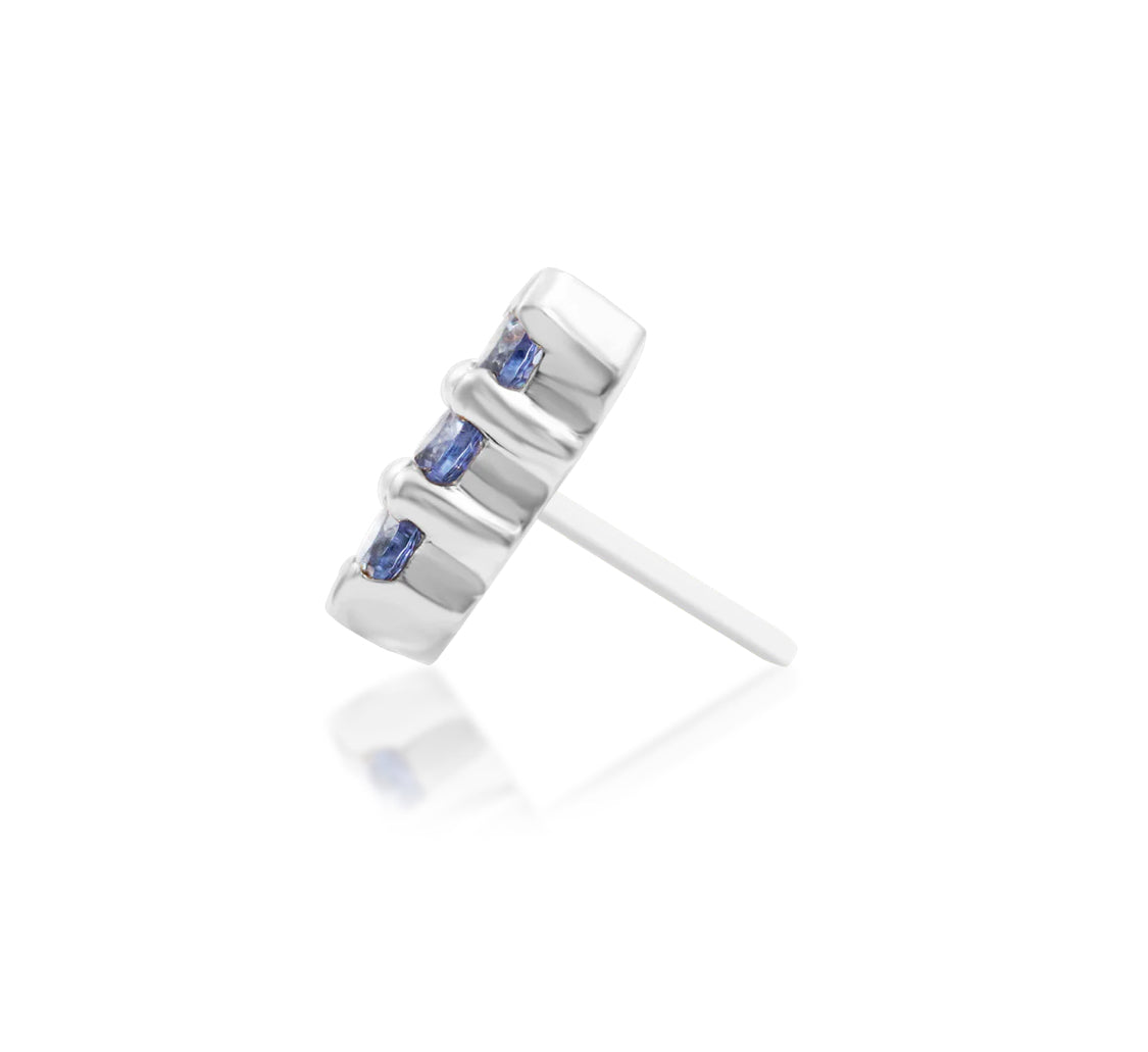 Junipurr Adea solid 14k white gold Light Tanzanite CZ threadless end, side profile.
