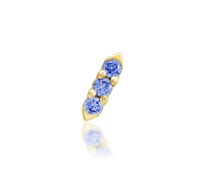 Junipurr Adea solid 14k yellow gold Light Tanzanite CZ threadless end, front view.