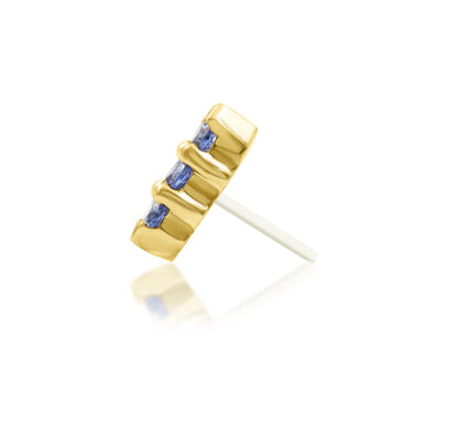 Junipurr Adea solid 14k yellow gold Light Tanzanite CZ threadless end, side profile.