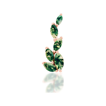 Junipurr Agatha solid 14k rose gold moss agate threadless end, front view.