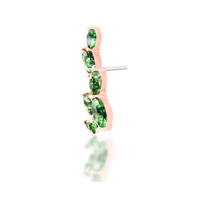 Junipurr Agatha solid 14k rose gold moss agate threadless end, angled view.