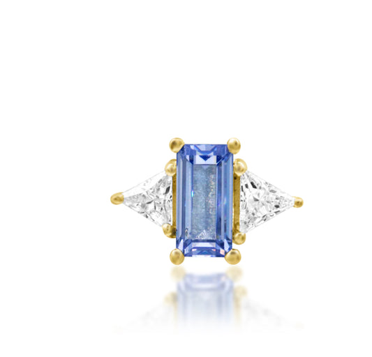 Junipurr Ahadi solid 14k gold Tanzanite CZ threadless decorative end, product view.