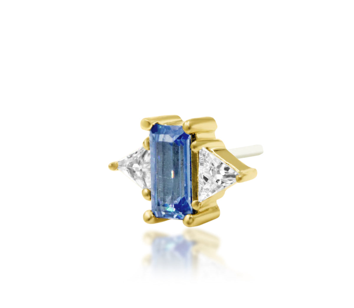Junipurr Ahadi Tanzanite CZ threadless decorative end in solid 14k gold, product view.