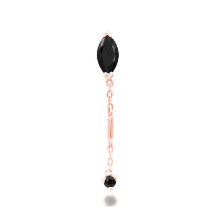 Front view of Junipurr Akasha black CZ chain threadless end in 14k rose gold.
