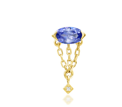 Junipurr Akina solid 14k gold Tanzanite CZ chain threadless decorative end, product view.