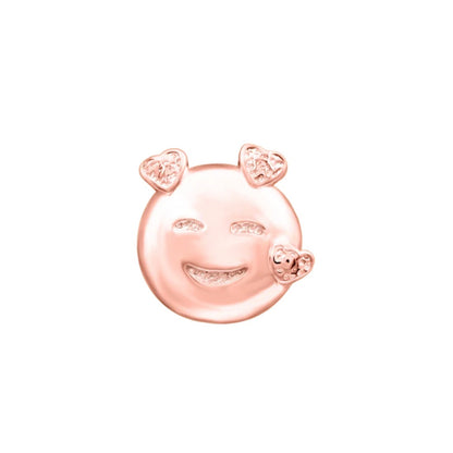 Junipurr All In My Feelings solid 14k rose gold smiling emoji with hearts threadless end, front view.