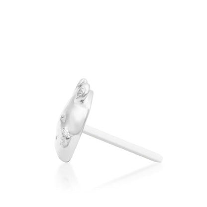 Junipurr All In My Feelings solid 14k white gold smiling emoji with hearts threadless end, side profile.
