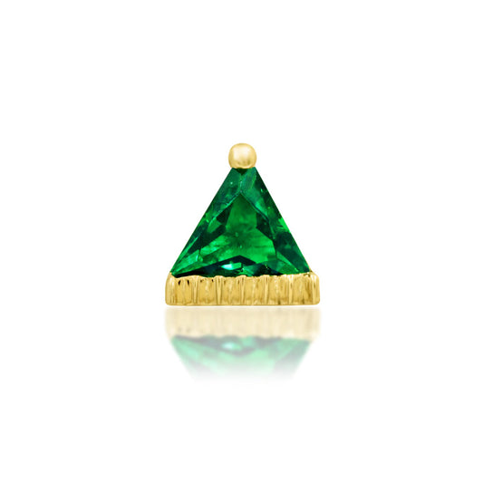 Junipurr Alvern yellow gold Emerald Green CZ Threadless Decorative End, front view.