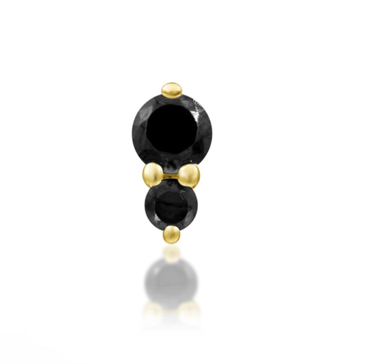 Junipurr Aman solid 14k gold threadless end with two graduated Black CZ stones, product view.