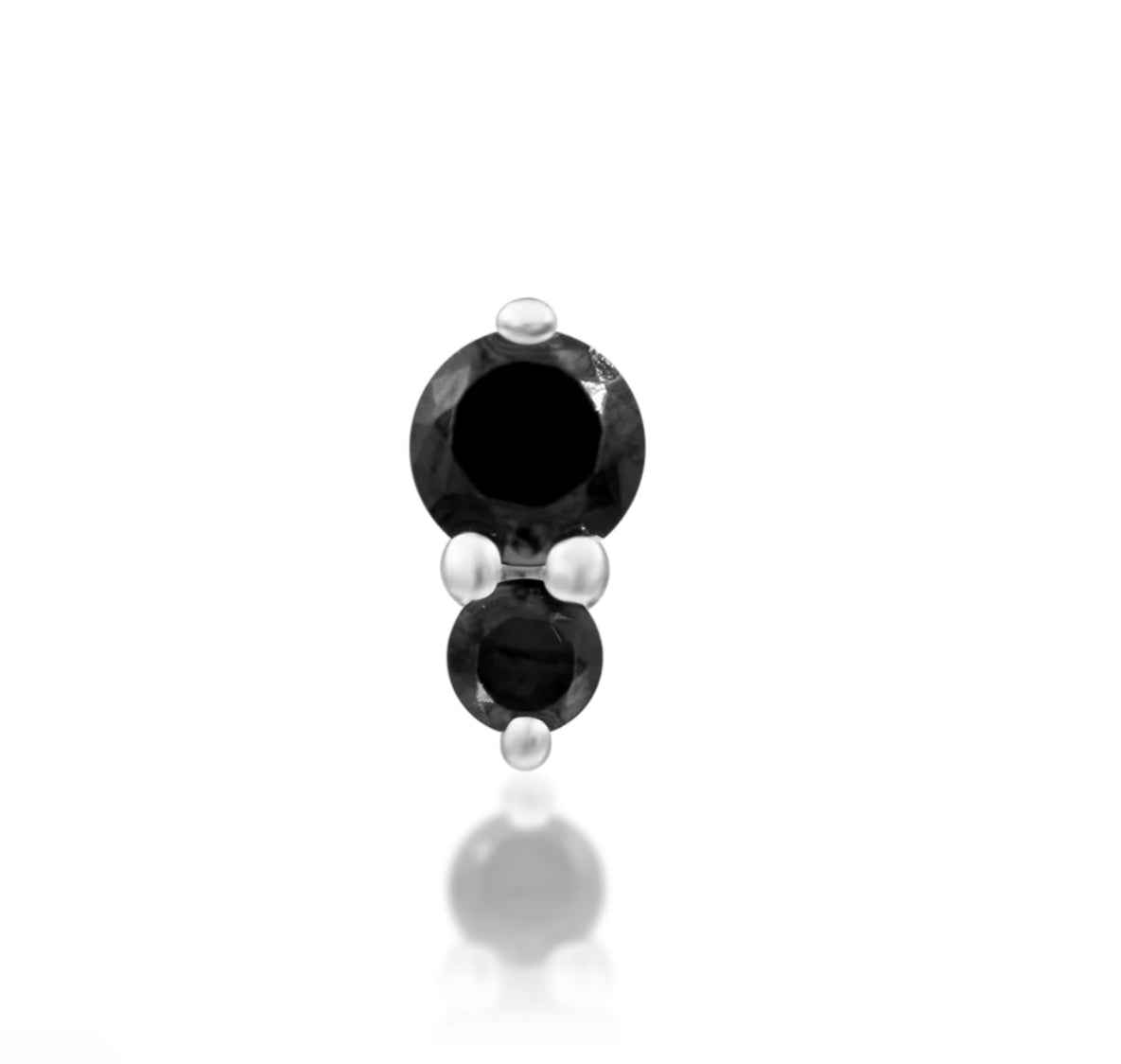 Junipurr Aman solid 14k gold two-stone Black CZ threadless decorative end, product view.