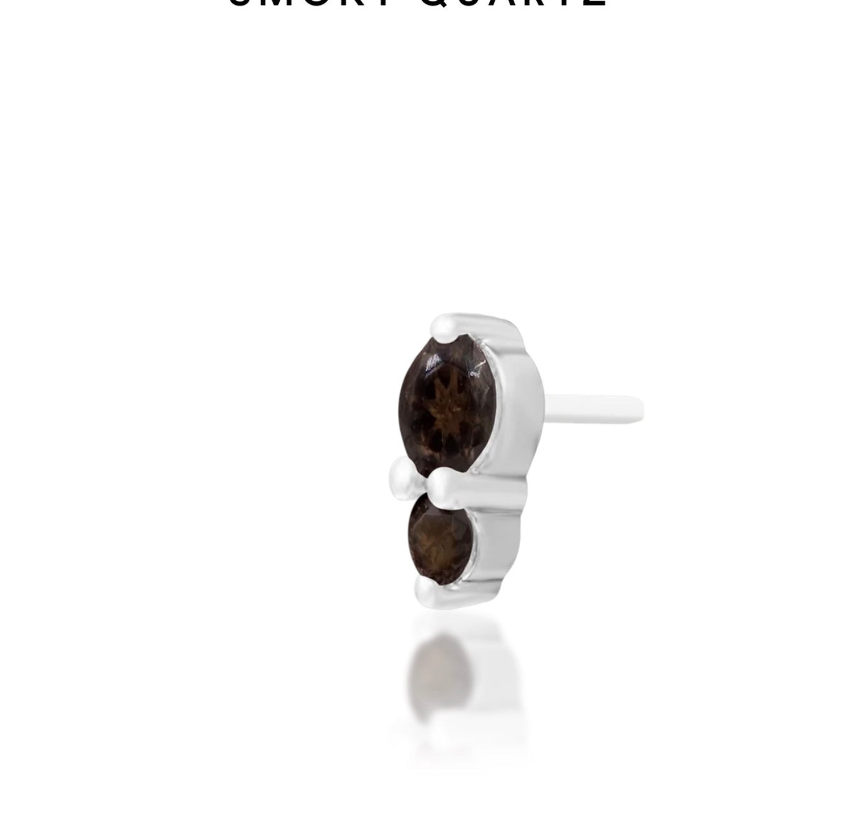 Junipurr Aman solid 14k white gold double Smoky Quartz threadless end, angled view.