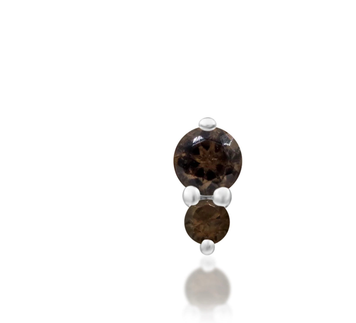 Junipurr Aman solid 14k white gold threadless end with graduated 3mm and 2mm genuine Smoky Quartz stones, front view.