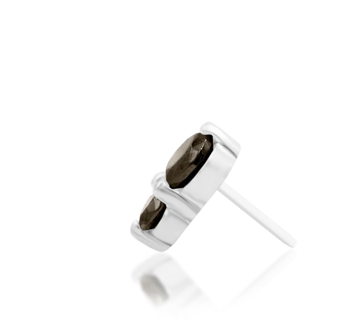 Junipurr Aman solid 14k white gold double Smoky Quartz threadless end, side profile.
