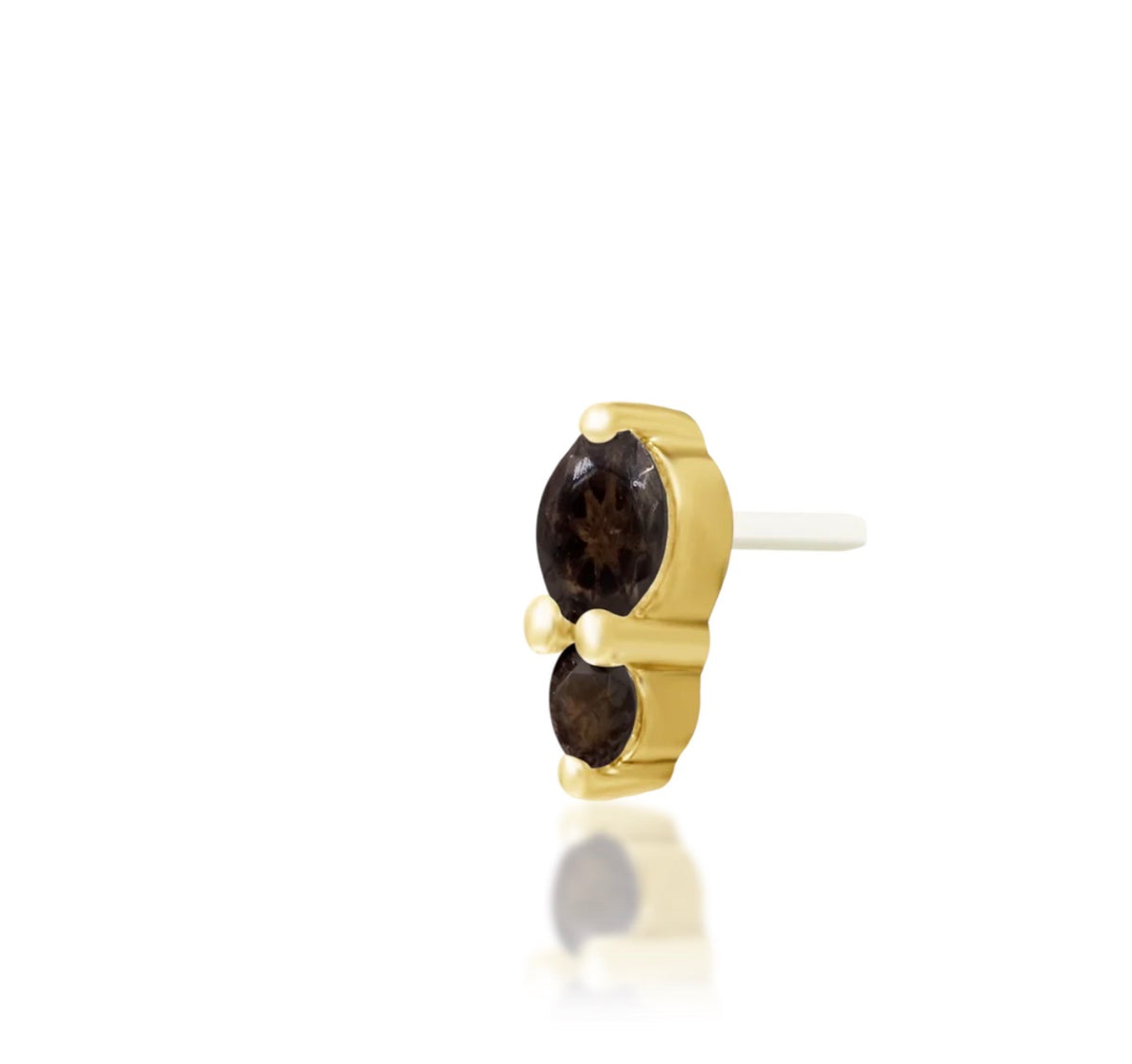 Junipurr Aman solid 14k yellow gold double Smoky Quartz threadless end, angled view.