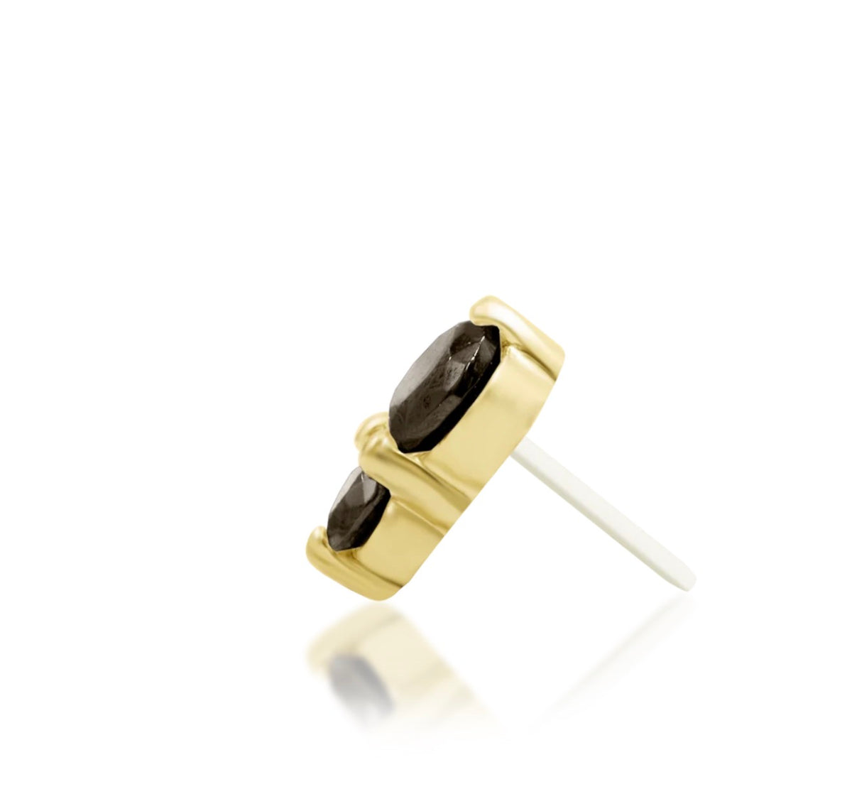 Junipurr Aman solid 14k yellow gold double Smoky Quartz threadless end, side profile.