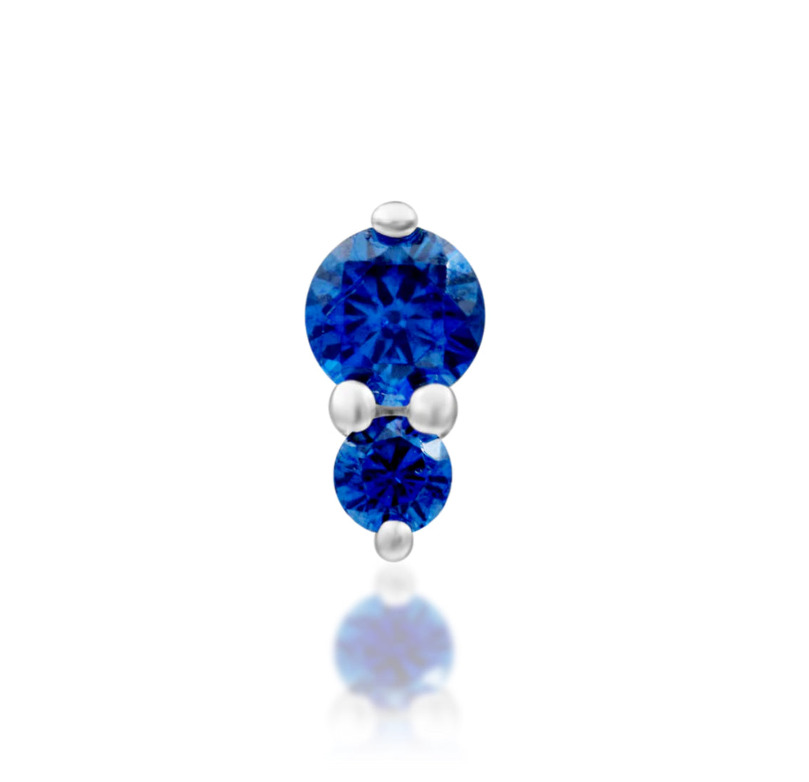 Junipurr Aman solid 14k gold two-stone Sapphire Blue CZ threadless end, product view.