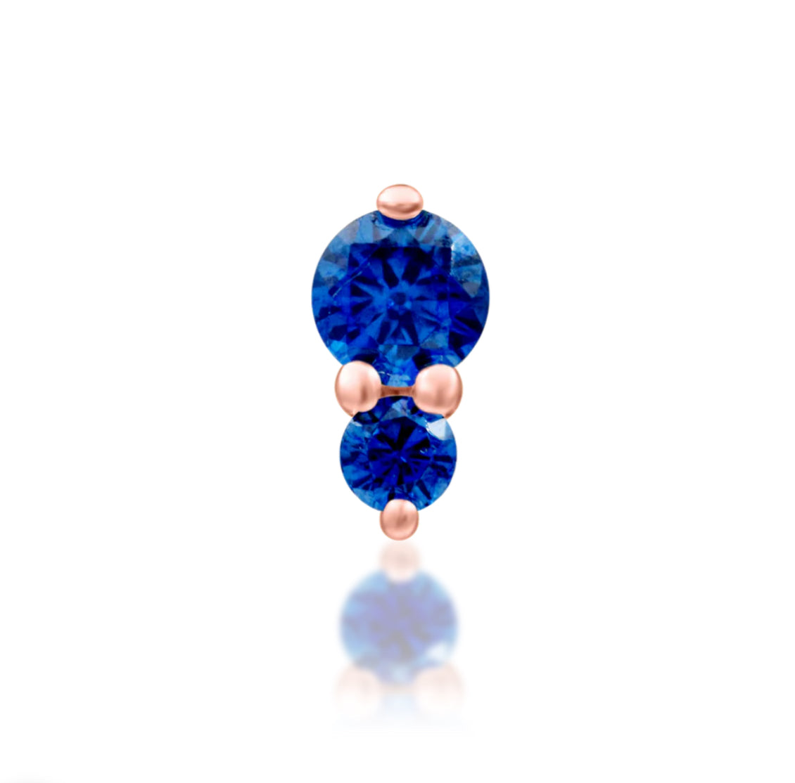 Junipurr Aman solid 14k gold Sapphire Blue CZ decorative end, product view.