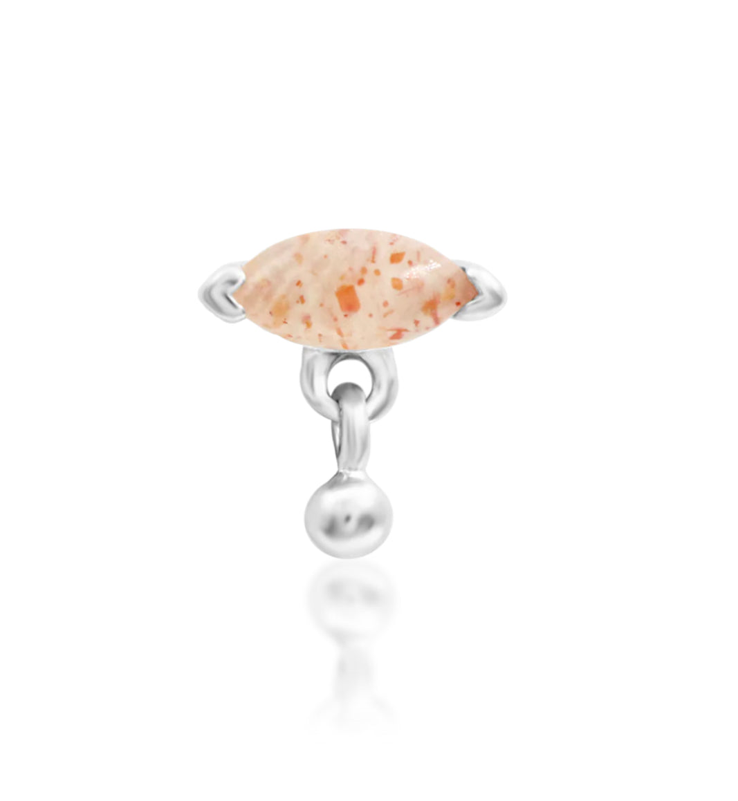 Junipurr Amanda marquise Sunstone dangle threadless decorative end in solid 14k gold, product view.