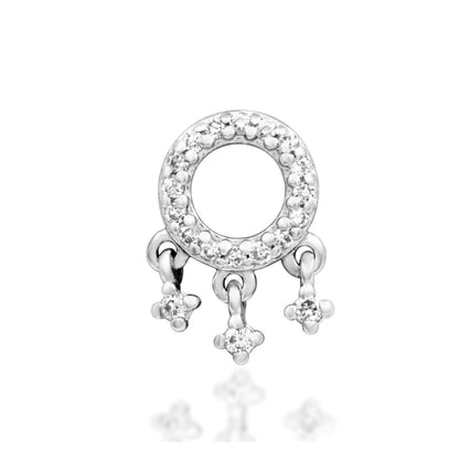 Junipurr Amaze solid 14k white gold lab-grown diamond dangle threadless end, angled view.