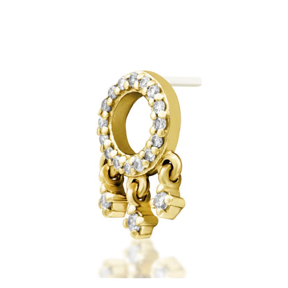 Junipurr Amaze solid 14k yellow gold lab-grown diamond dangle threadless end, angled view.