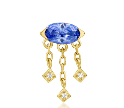 Junipurr Amidah solid 14k yellow gold Tanzanite CZ dangle threadless decorative end, product view.