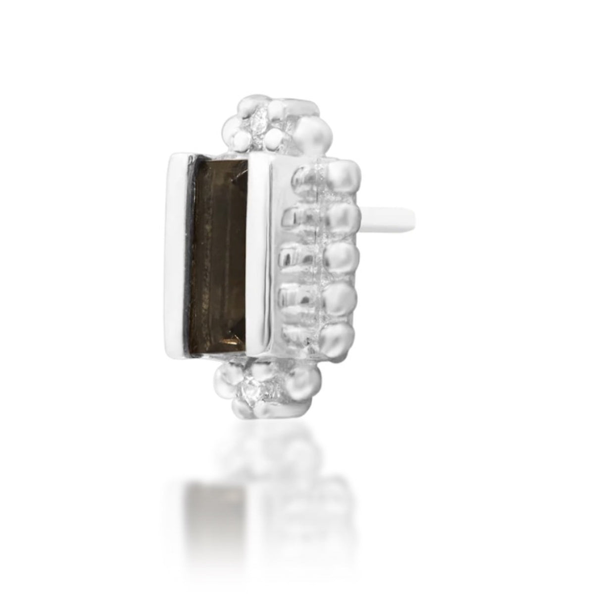 Junipurr Amina smoky quartz and cubic zirconia threadless end in 14k white gold, angled view